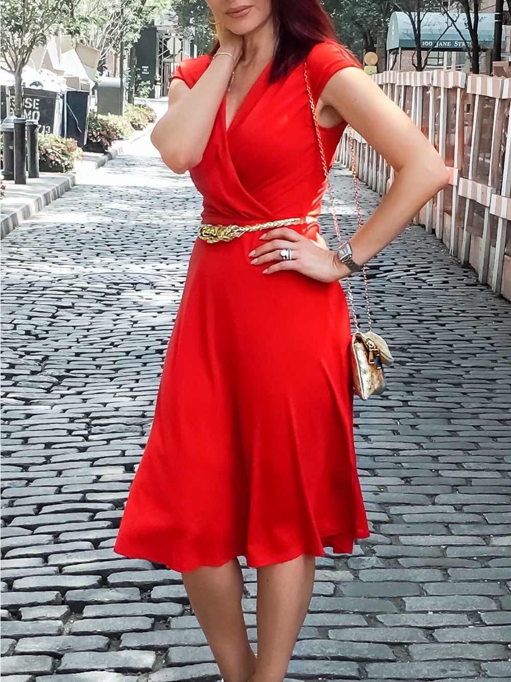 H&M Red Wrap Midi Dress – Size XS (Fits XS–M)